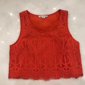 Red lace crop top